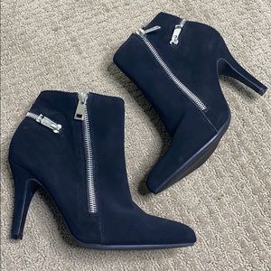 Black suede zipper ankle booties